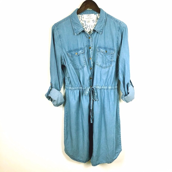 Point Zero Size L  Blue Snap-Down Chambray Dress - Picture 1 of 6